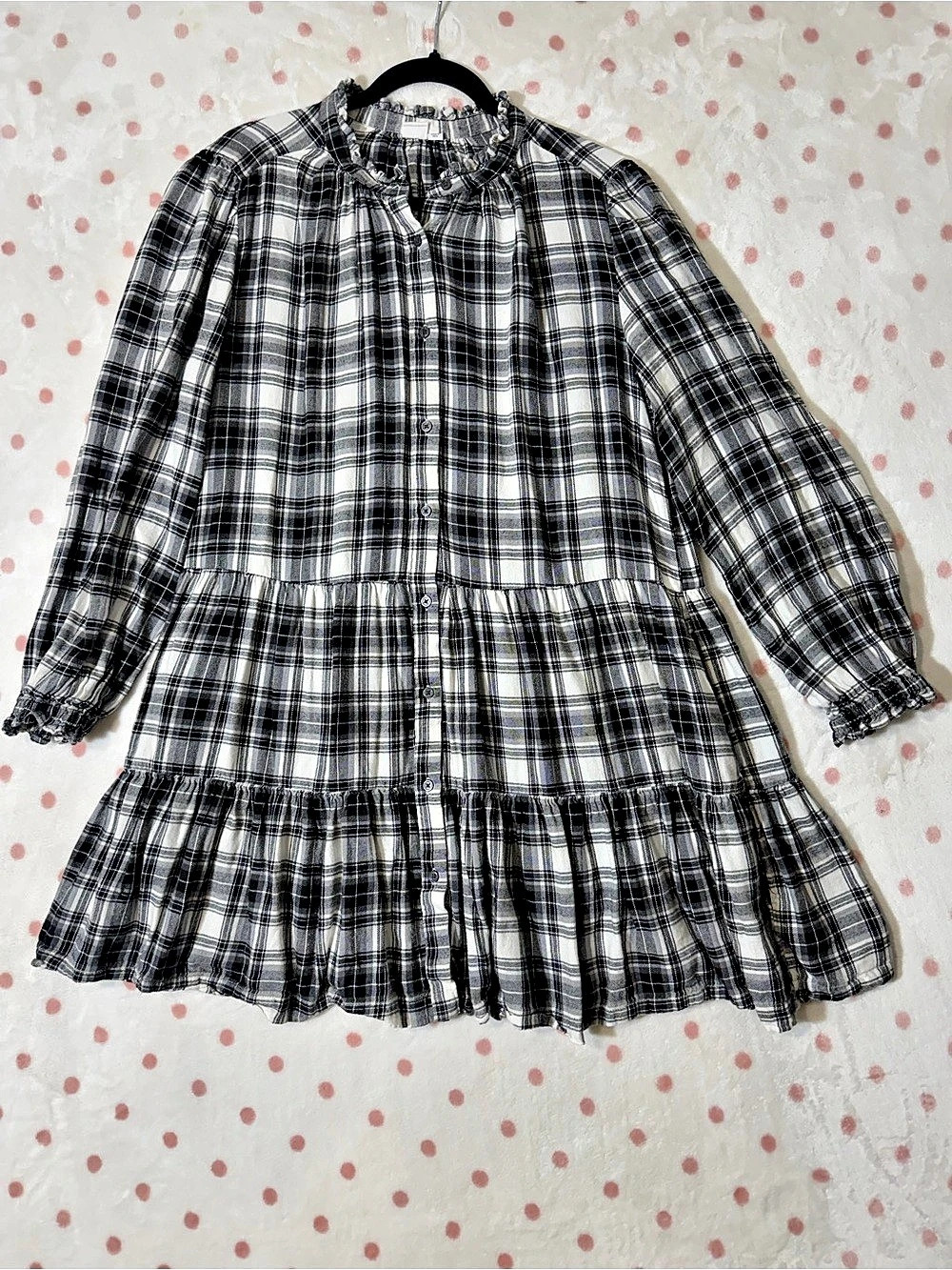 GAP Plaid Dress Plaid Mini Dress in Black & White Size Medium Like New Soft Flan